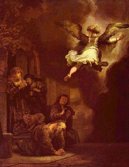 REMBRANDT Harmenszoon van Rijn The angel Raphael leaving the family of Tobit.